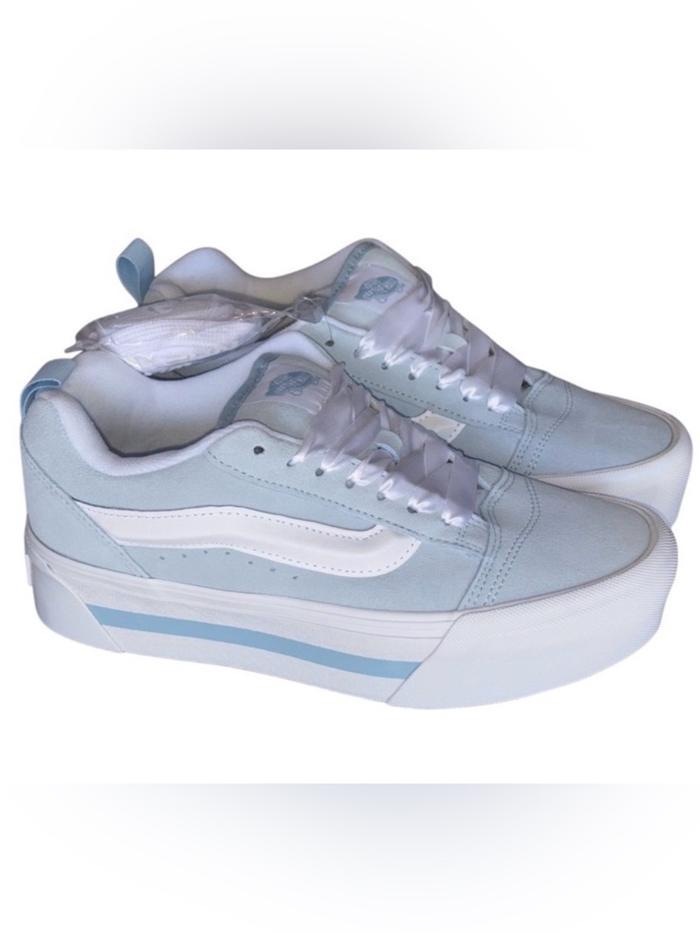 Vans Light Blue and White Platform Old Skool Sneakers